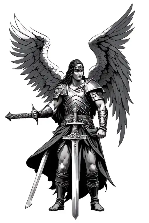 Gladiator And Angel Holding A Sword