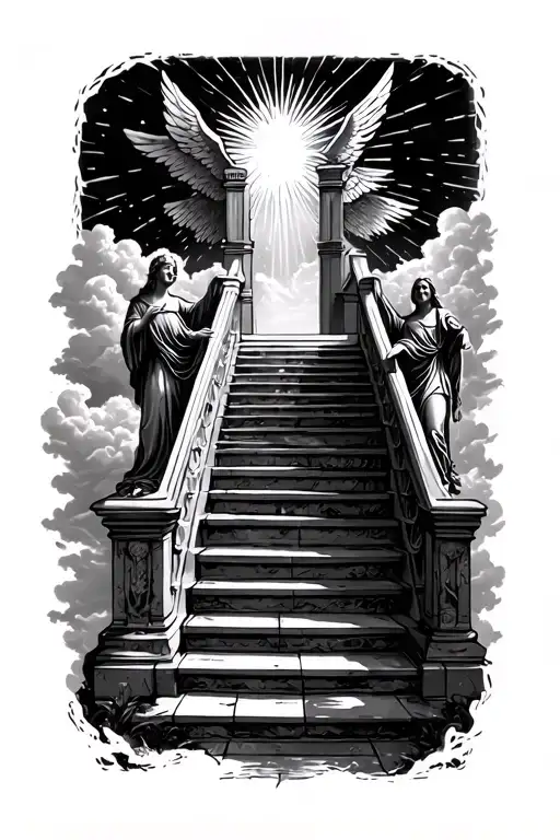 Stairway To Heaven Walking Up Stairs Angels Sun Rays Clouds Heaven Gate At The Top Of The Stairs