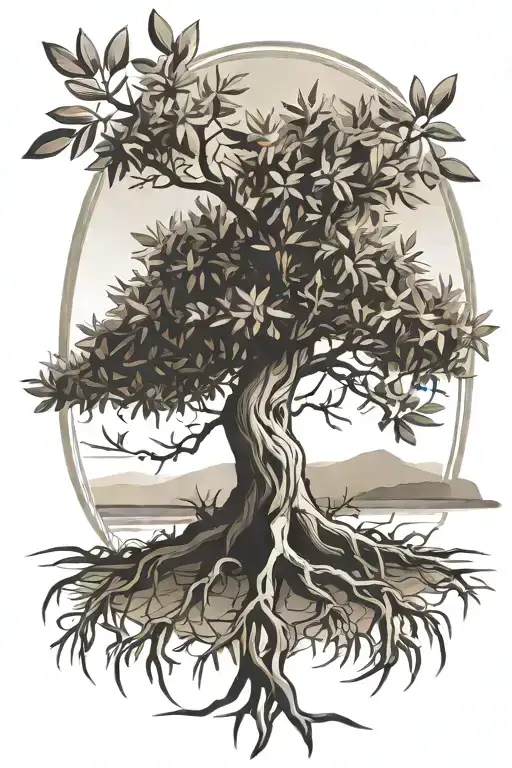 Olive Tree With Roots And Frame