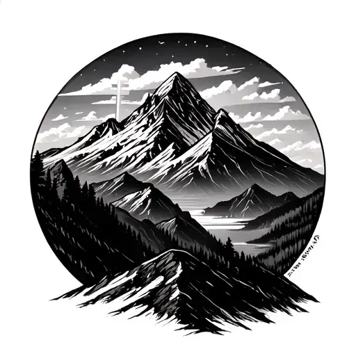 Mountain Scene With Cross In The Distance