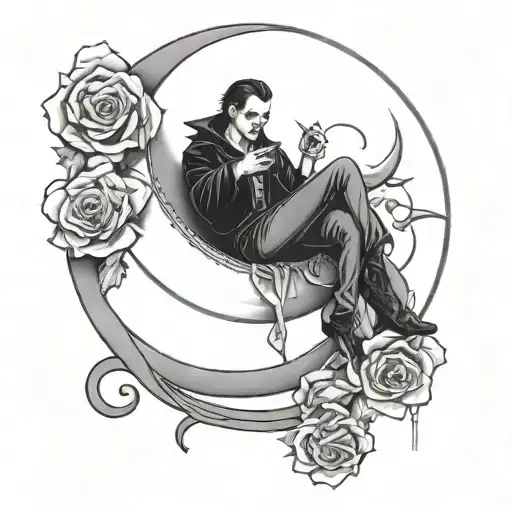 Vampire Sitting On A Cresent Moon With Rose Accents