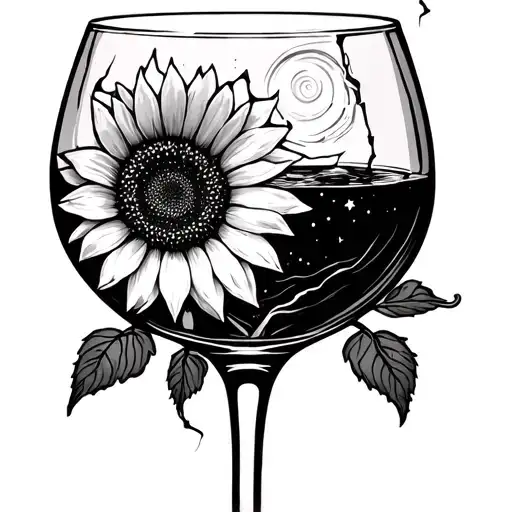 Broken Wine Glass And A Sunflower With Van Gogh Starry Night