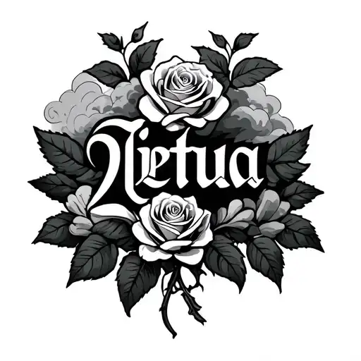 Vytis On A Background With A Filler Such As Clouds Or Roses With The Word Lietuva