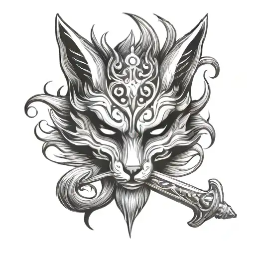 Mask Of Fox Demon And Sword