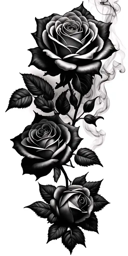 4 Roses Spread On Vine With Smoke In Background