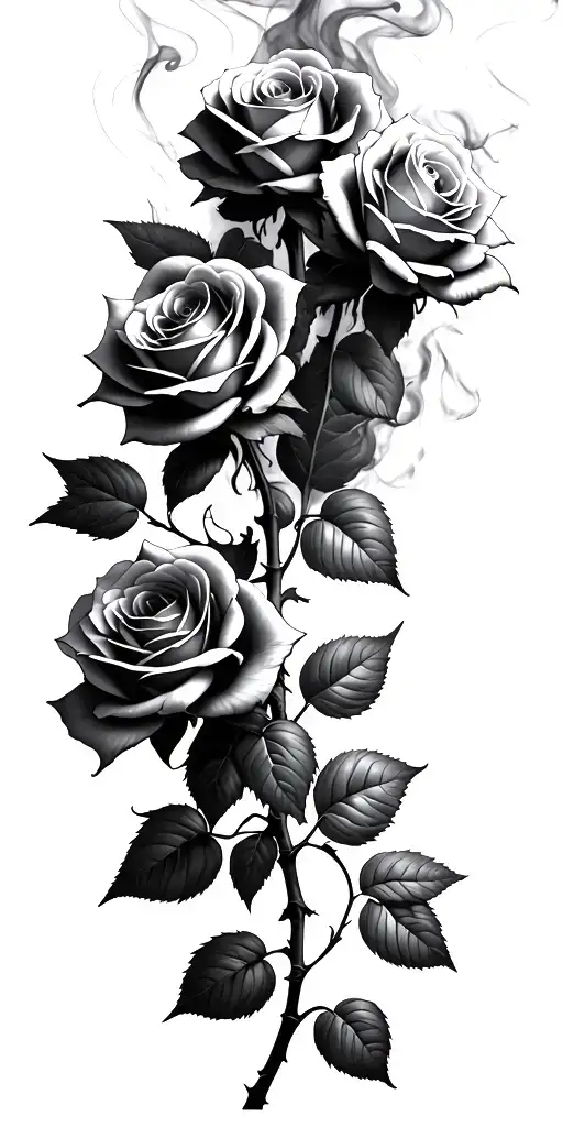 6 Roses Spread On Vine With Smoke In Background