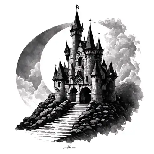 Gothic Castle Style Sisyphus Tatto