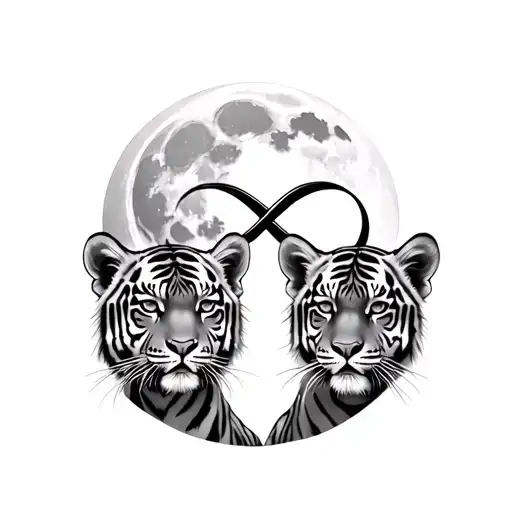 Infinity Sign And 2 Tiger Cubs Full Moon