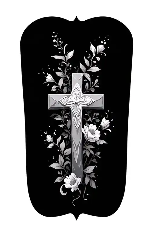 Christian Cross Surrounded In Flowers And Vines