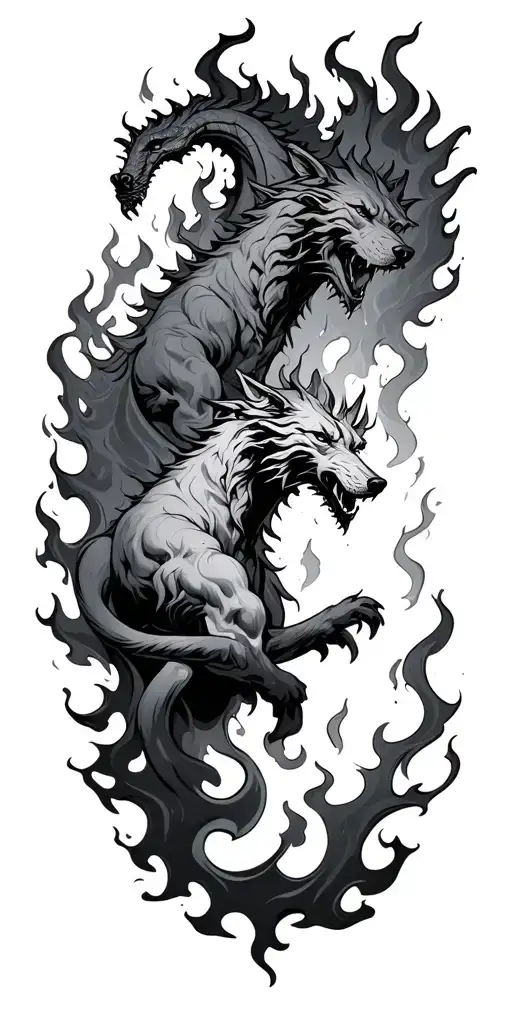 Hades And Cerberus On Fire Coming