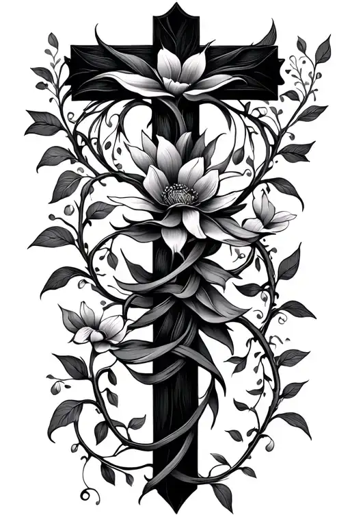 Christian Cross Wrapped In Flower Vine