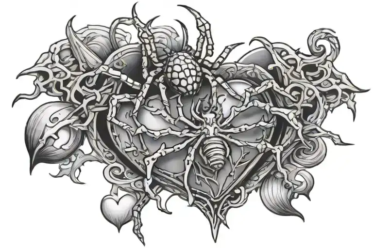 Spider And Realistic Heart With Dagger And Cross Surrounded