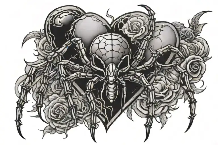 One Big Spider And Realistic Heart With Dagger Piercing