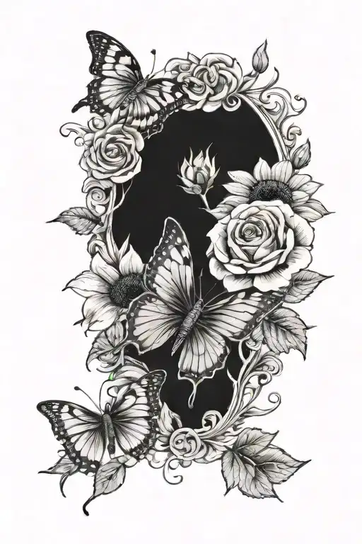 Roses Butterfly Sunflower Surrounded