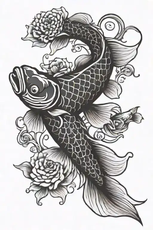 Black Koi Fish Swimming
