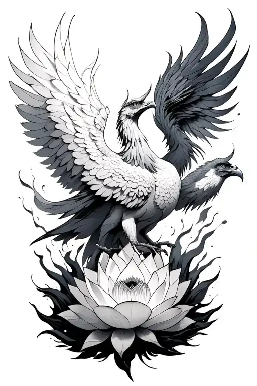 Phoenix Rising From Ashes With Lotus