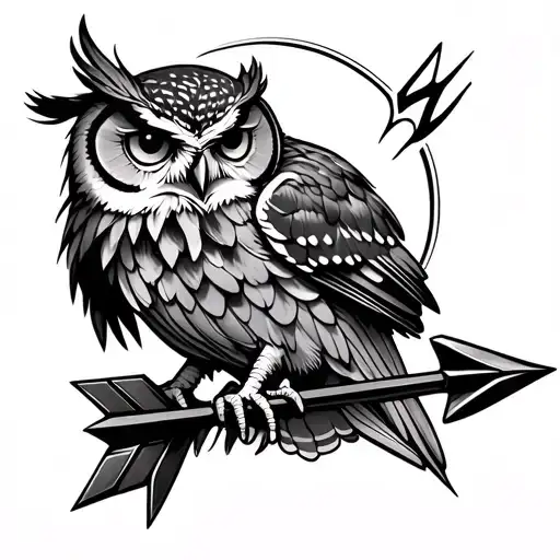 Realistic Owl And Arc Arrow