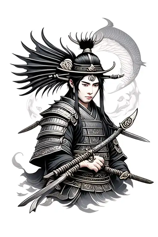 Japanese Pisces And Samurai Warrior