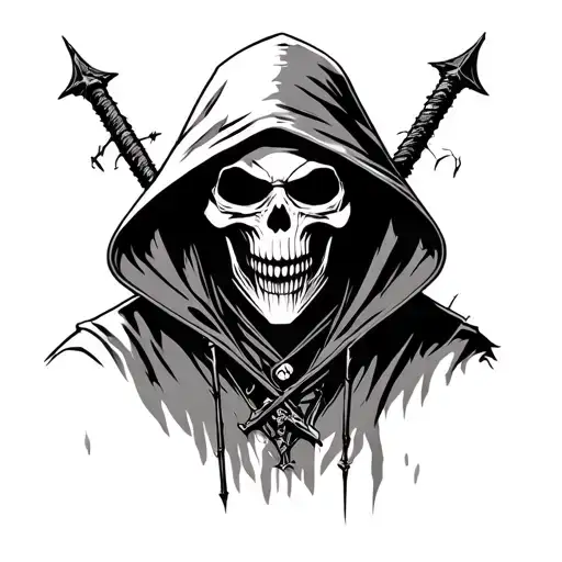 Hooded Figure Behind Grim Reaper