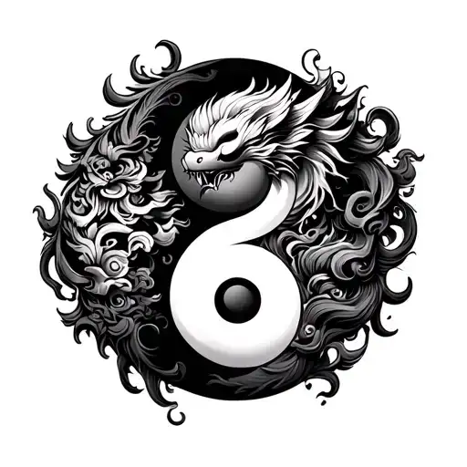 Foo Dog Yin Yang On Back Tattoo Design Combining Elements