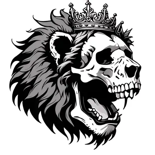 Lion Chewing On A Skull Wearing A Crown