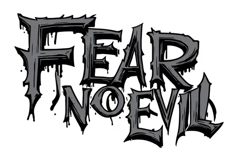 Back Of Shoulder Tattoo With The Words Fear No Evil Written In Graffiti Style Font