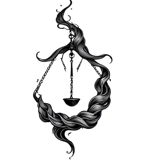Libra Scale Aquarius Waves Flowing Hair Swimming