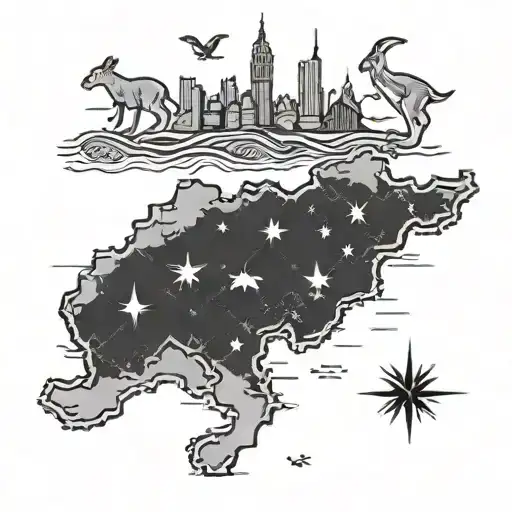 Australia Map Kangaroo Compass