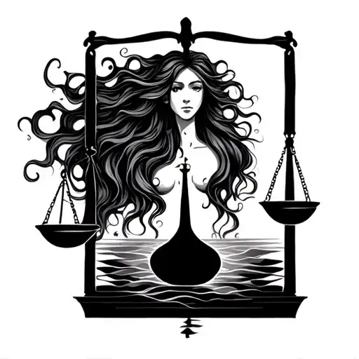 Libra Scale Aquarius Waves Flowing Hair Swimming Gracefully