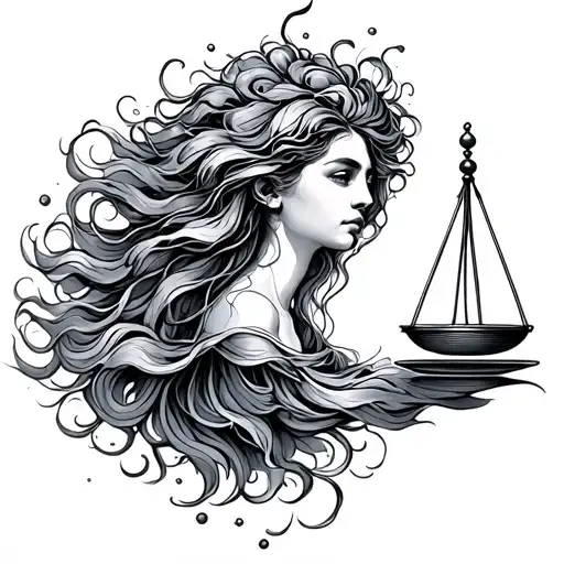 Libra Scale Aquarius Waves Flowing Hair Swimming Towards