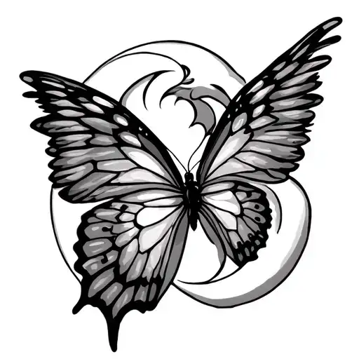 Sun Moon Butterfly Resting Angel Wings