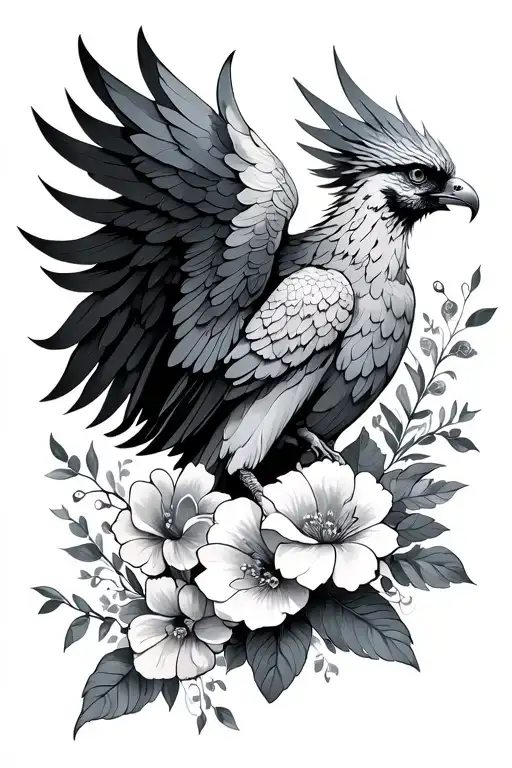 Floral With Phoenix Bird Rising