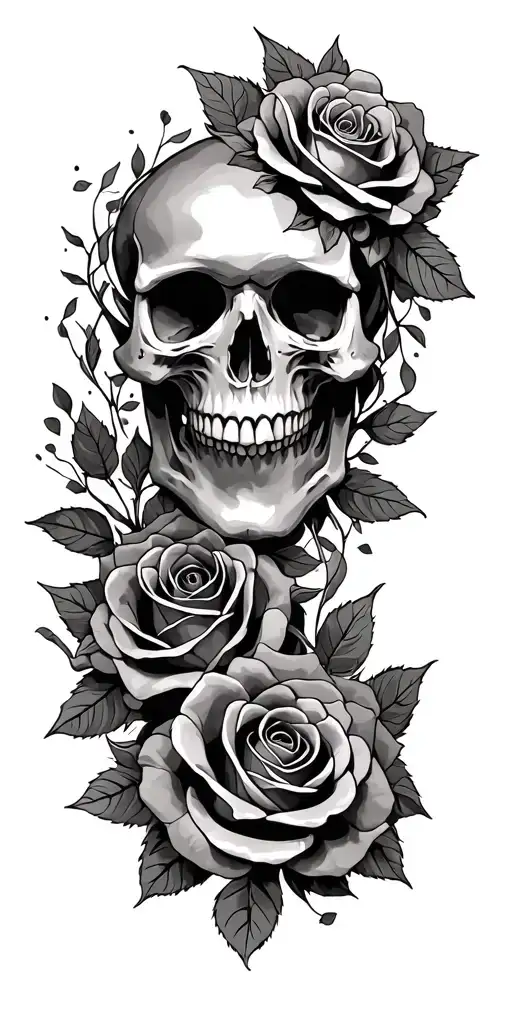 Skull And Roses Entwined