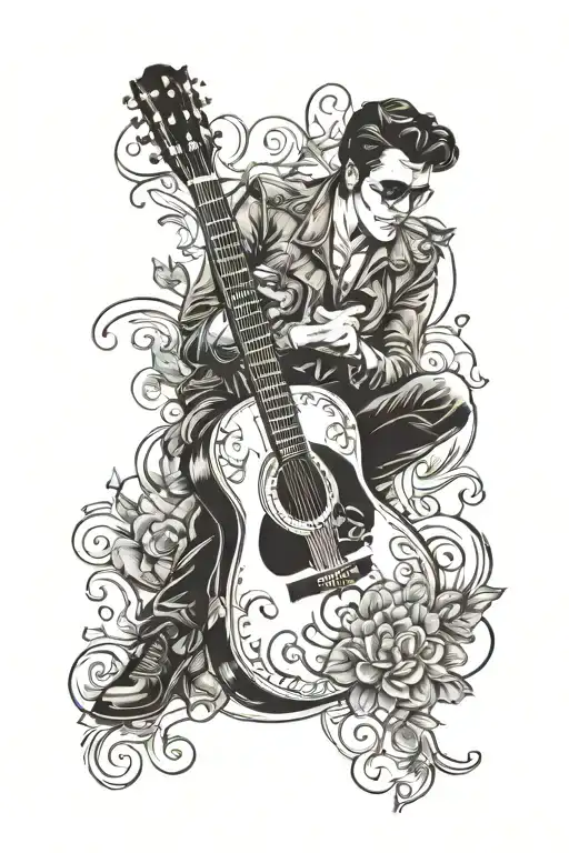 Acoustic Guitar Tattoo Elvis Inspired And Incorporate A Penny Coin