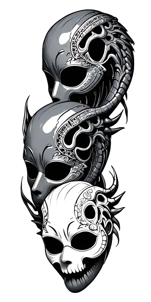 Two Mask And Skolopendra Crawling