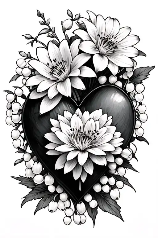 Chrysanthemum And Lily Of The Valley In Heart Intertwined