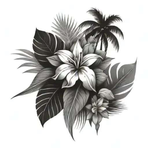 Fijian Inspired Floral With Palm Trees