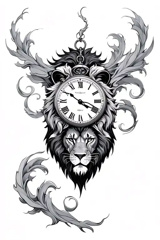 Lion And Clock Surrounded