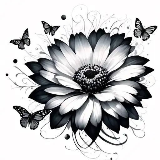 Cosmos Flower With Abstract Butterflies And Curved Lines Going Through Them Spine