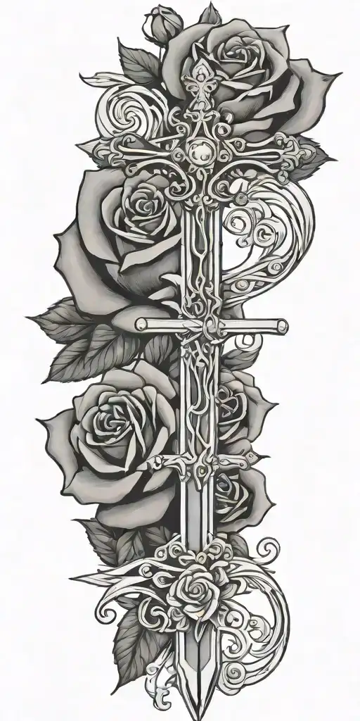 Sword With Lutheran Cross And Roses