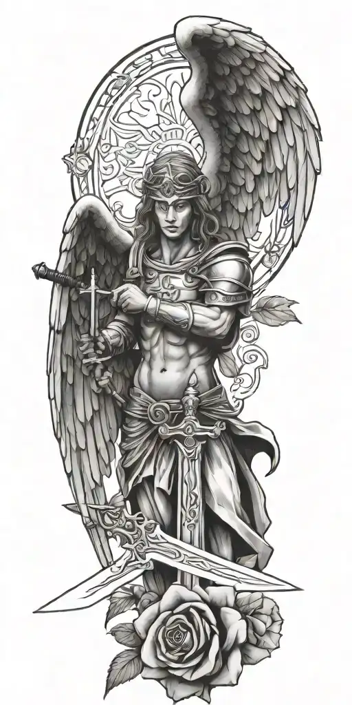 Archangel With Sword With Lutheran Cross And Roses