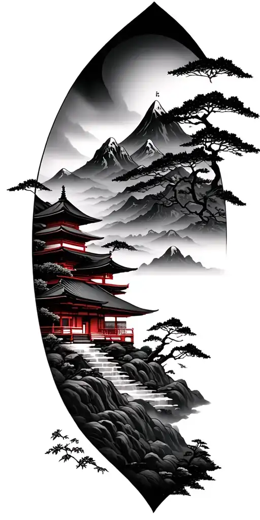 Japanese Mountain And Temple Scenery