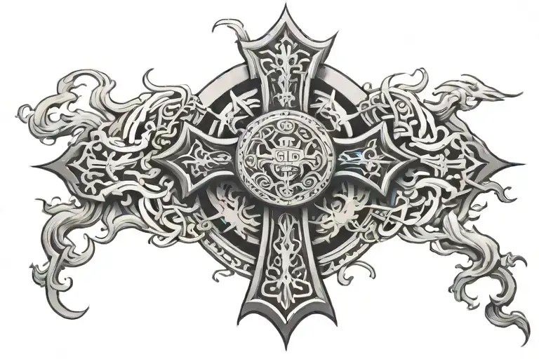 Make Me A Cross Tattoo With The Sun Rising And The Bottom Of The Cross Have A More Samurai Bottom