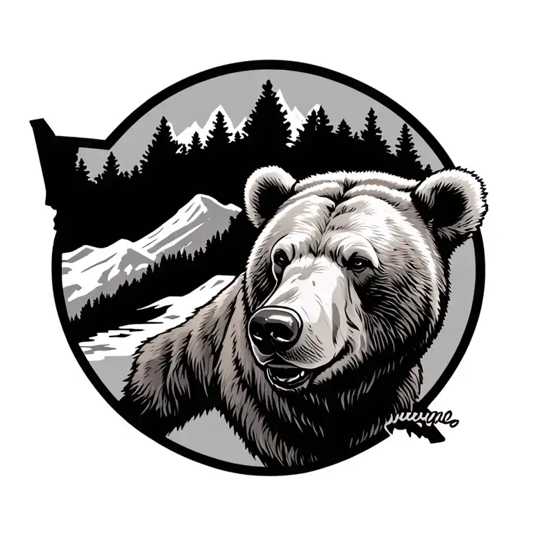 Alaska State Lines With A Grizzly Bear Head On The Inside