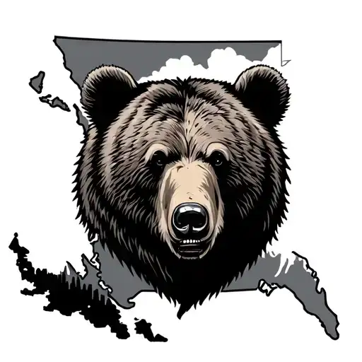 Alaska State Lines With A Grizzly Bear Head On The Inside