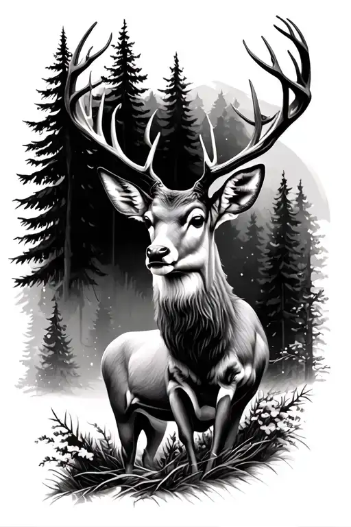 Sleeve Deer And Trees Background Looking