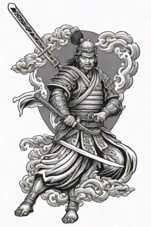 Japanese Warrior Wielding A Sword
