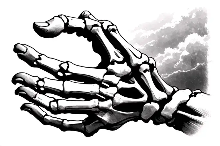 Realistic Skeleton Hand Reaching Towards The Ground From The Sky