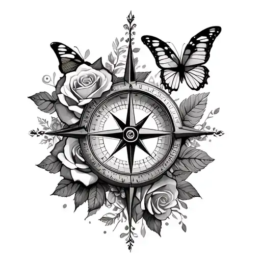 Compass And Roses And Butterflies