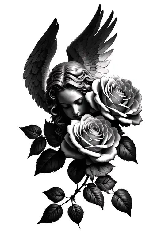 Angel Looking Down Roses